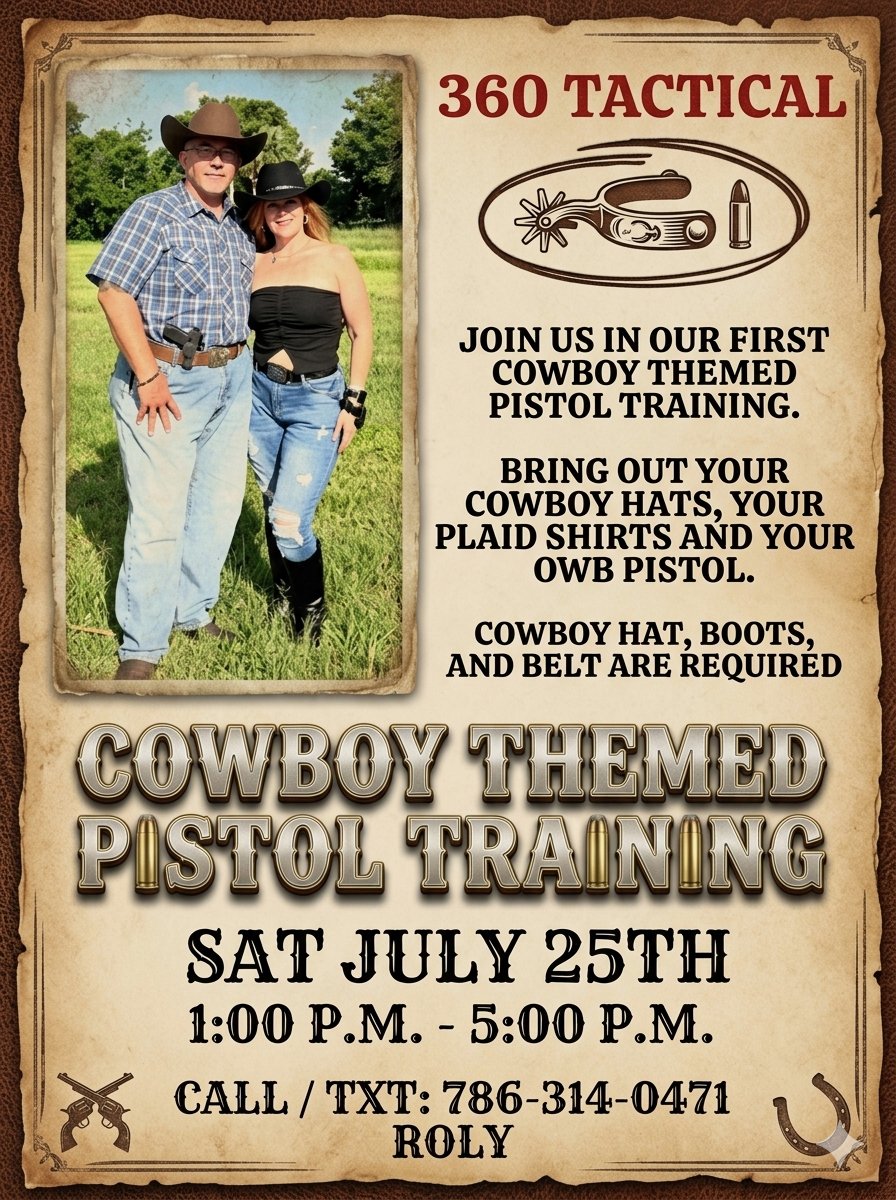 Roly with student in cowboy attire — 360 Tactical Cowboy Themed Pistol Training