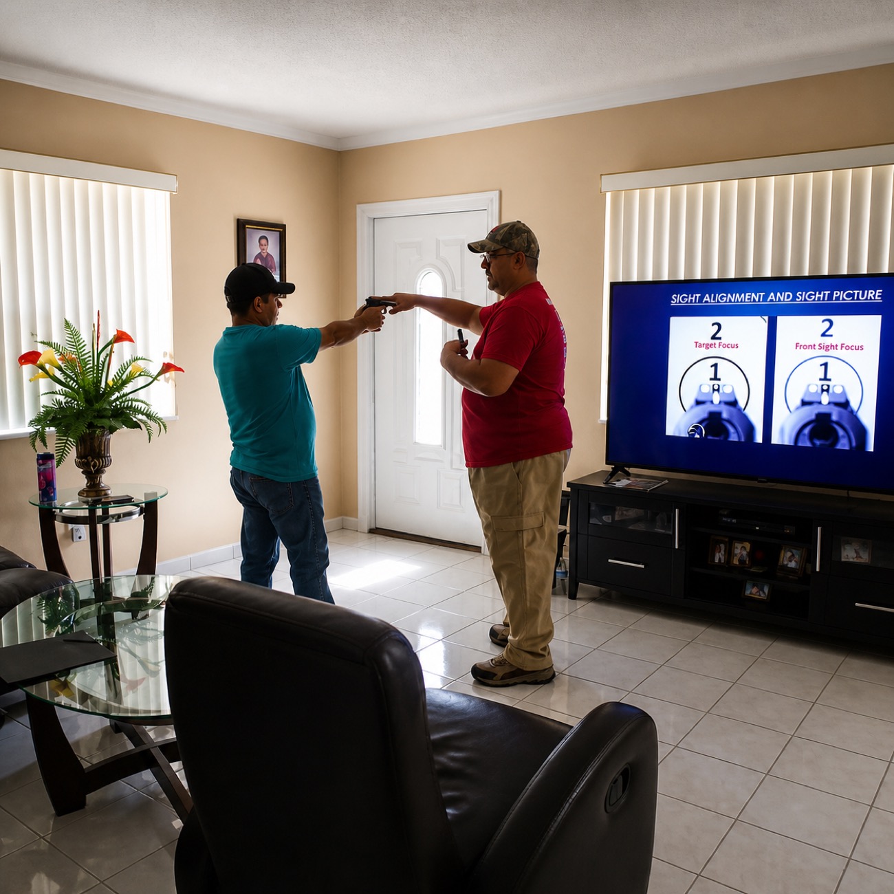 In-home defense firearms training session in Miami